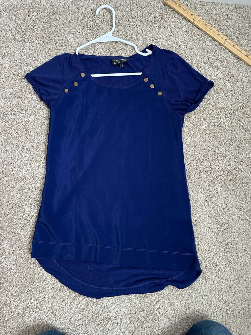 Warehouse definitives Navy Short-Sleeve Button Accent Top